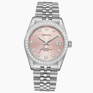 DORADO Iced Silver Timeless Watch - Pink | Engravely Custom Premium Metal Alloy Jewelry