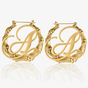 Bamboo Initial Hoop Earrings | Custom Premium Metal Alloy Earrings - Engravely