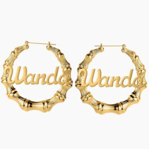 Bamboo Name Hoop Earrings | Custom 18K Gold Plated Earrings - Engravely
