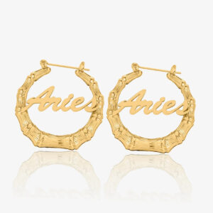 Eng ravely Bamboo Script Name Hoop Earrings