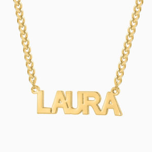 Block Name Necklace w/ Cuban Chain | Custom Stainless Steel Name Necklace - Engravely
