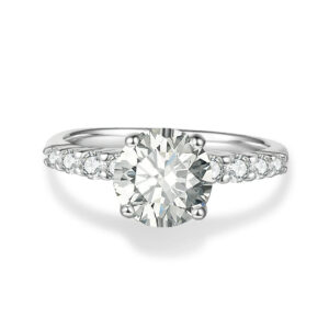 Classic Shared-Prong Round Cut Moissanite Engagement Ring | Custom Premium Metal Alloy Ring - Engravely