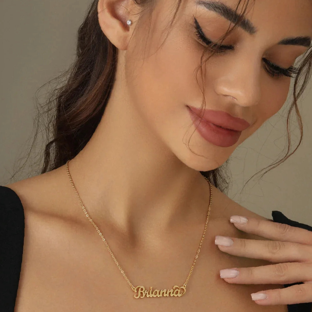 Crescent Heart Name Necklace | Custom Premium Metal Alloy Name Necklace - Engravely - Image 3