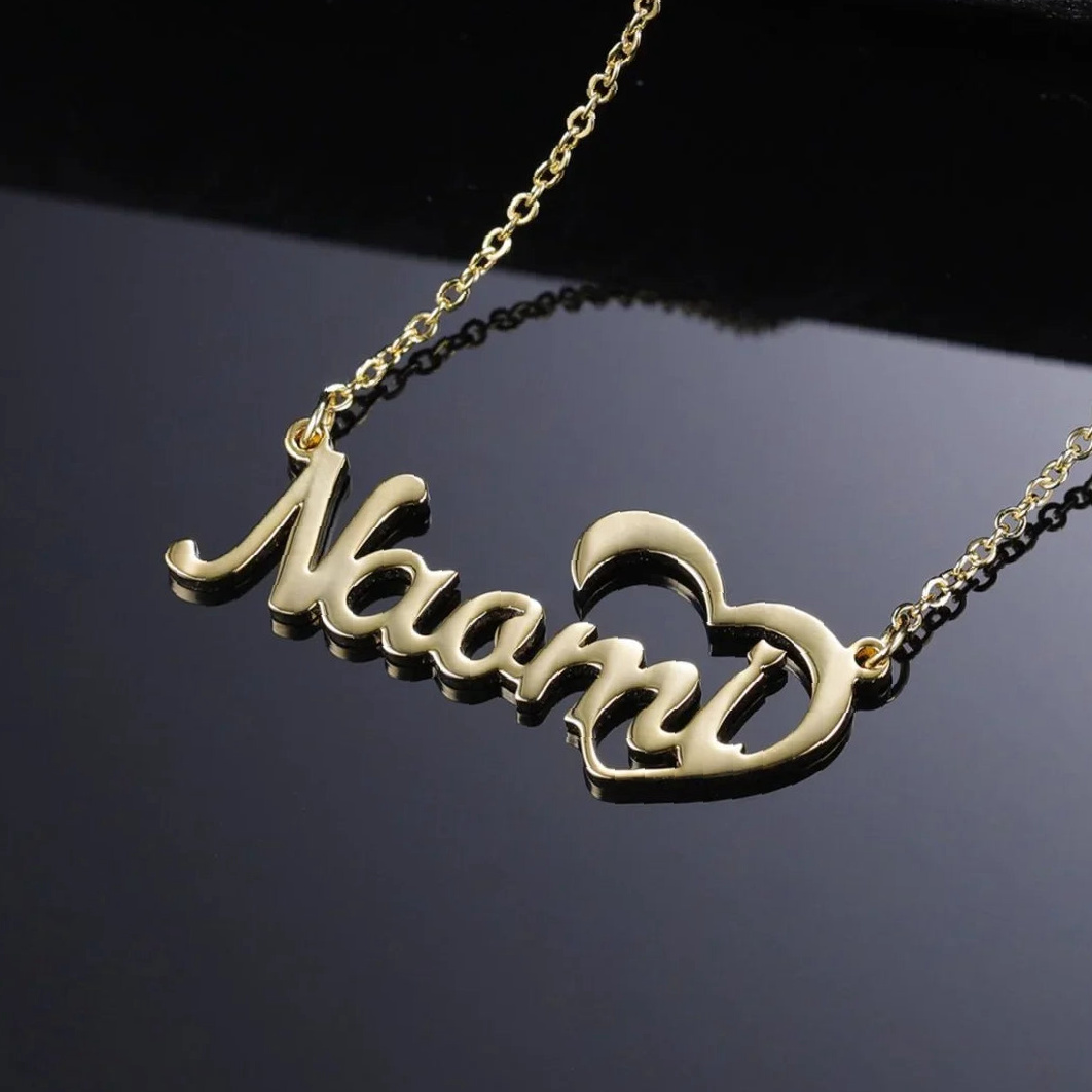 Crescent Heart Name Necklace | Custom Premium Metal Alloy Name Necklace - Engravely - Image 6