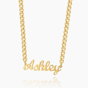Custom Name Necklace w/ Cuban Chain | Custom 18K Gold Plated Name Necklace - Engravely