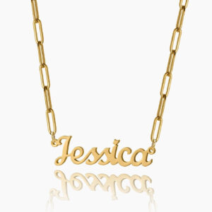 Custom Name Necklace w/ Paper Clip Chain | Custom Premium Metal Alloy Name Necklace - Engravely