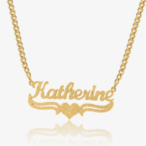 Diamond Cut Love Heart Name Necklace | Custom Premium Metal Alloy Name Necklace - Engravely