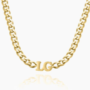 Initials Choker w/ XL Cuban Chain | Custom 18K Gold Plated Name Necklace - Engravely
