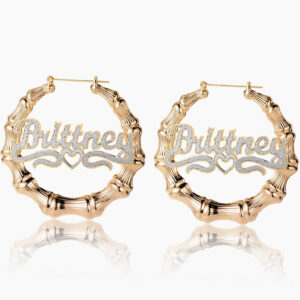 Double Plated Heart Outline Bamboo Name Hoop Earrings | Custom 18K Gold Plated Earrings - Engravely