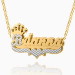 Double Plated Royal Name Necklace w/ Cuban Chain | Custom 18K Gold Plated Name Necklace - Engravely