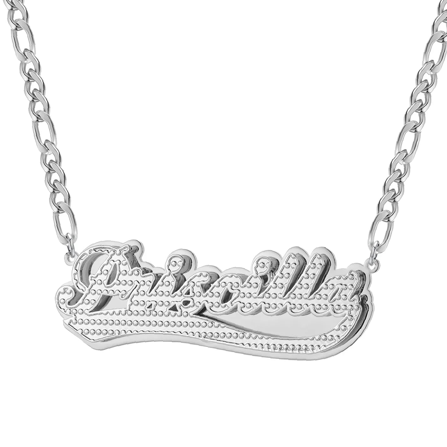 Double Plated Swiped Name Necklace w/ Figaro Chain | Custom 18K Gold Plated Name Necklace - Engravely - Image 3