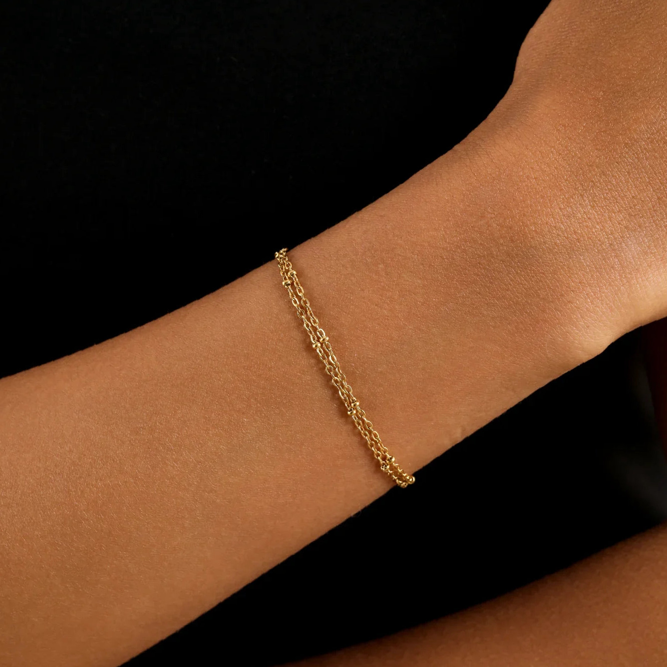 Double Satellite Chain Bracelet | Custom Premium Metal Alloy Name Necklace - Engravely - Image 2