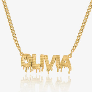Drippy Name Necklace w/ Cuban Chain | Custom Stainless Steel Name Necklace - Engravely