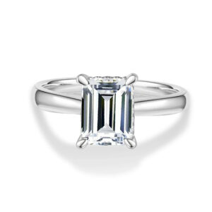 Emerald Cut Moissanite Engagement Ring With Hidden Halo | Custom Premium Metal Alloy Ring - Engravely