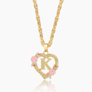 Eng ravely Flower Initial Necklace with Clip Chain