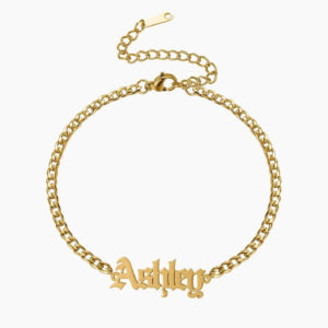 Gothic Name Bracelet w/ Cuban Chain | Custom Stainless Steel Name Necklace - Engravely