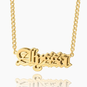 Gothic Outline Name Necklace w/ Cuban Chain | Custom Stainless Steel Name Necklace - Engravely