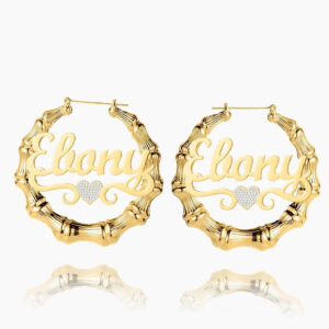 Heart Name Bamboo Hoop Earrings | Custom Premium Metal Alloy Earrings - Engravely
