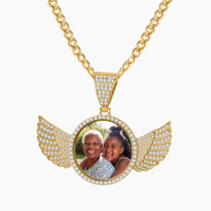 Eng ravely Iced Angel Photo Pendant Chain