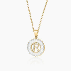 Iced Baguette Initial Necklace | Custom Premium Metal Alloy Name Necklace - Engravely