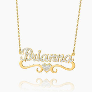 Iced Heart Name Necklace | Custom 18K Gold Plated Name Necklace - Engravely