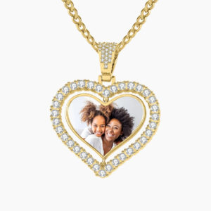 Eng ravely Iced Heart Spinning Photo Pendant