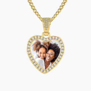 Eng ravely Iced Heart Photo Pendant with Engrave