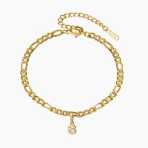 Eng ravely Iced Letter Anklet with Figaro Chain
