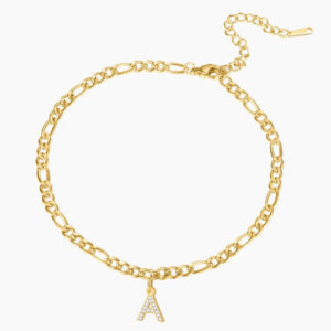 Eng ravely Iced Letter Bracelet with Figaro Chain