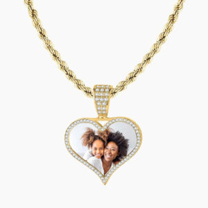 Iced Photo Pendant w/ Rope Chain | Custom 18K Gold Plated Name Necklace - Engravely