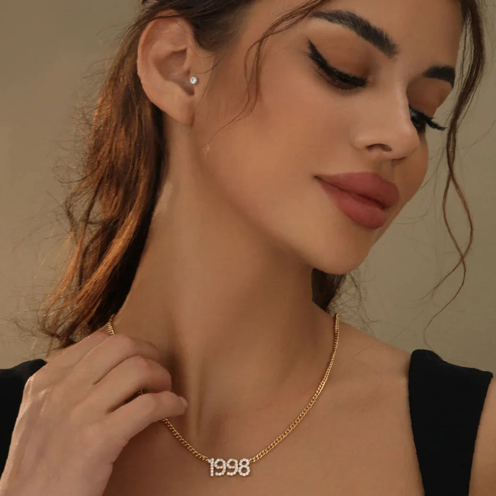 Iced Year Necklace w/ Cuban Chain | Custom Stainless Steel Name Necklace - Engravely - Image 3