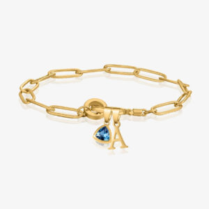 Eng ravely Initial Birthstone with Paper Clip Bracelet