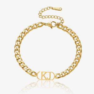 Center Initials Bracelet w/ XL Cuban Chain | Custom Stainless Steel Name Necklace - Engravely