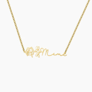 Birth Flower Horizontal Name Necklace | Kids Custom Premium Metal Alloy Jewelry - Engravely