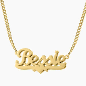 Double Plated Heart Name Necklace w/ Cuban Chain | Kids Custom 18K Gold Plated Jewelry - Engravely