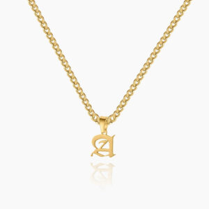 Gothic Letter Necklace w/ Cuban Chain | Kids Custom Stainless Steel Jewelry - Engravely