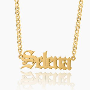 Gothic Name Necklace w/ Cuban Chain | Kids Custom Stainless Steel Jewelry - Engravely