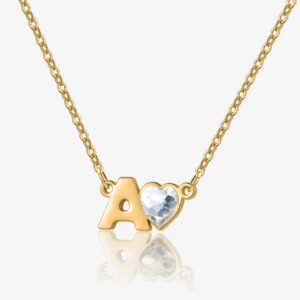 Initial Heart Birthstone Necklace | Kids Custom Premium Metal Alloy Jewelry - Engravely