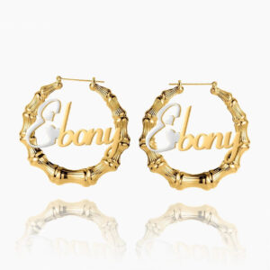 Lovely Name Bamboo Hoop Earrings | Custom Premium Metal Alloy Earrings - Engravely