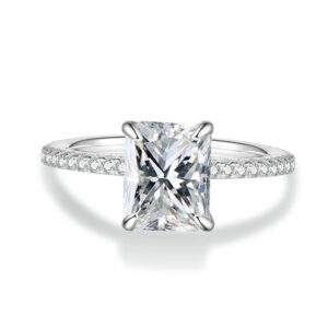 Radiant Cut Moissanite Engagement Ring With Eternity Band | Custom Premium Metal Alloy Ring - Engravely
