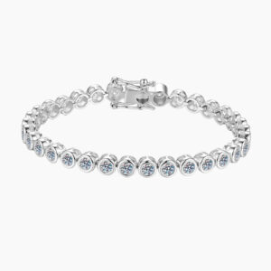 Round Bezel Tennis Chain Bracelet | Custom Premium Metal Alloy Name Necklace - Engravely