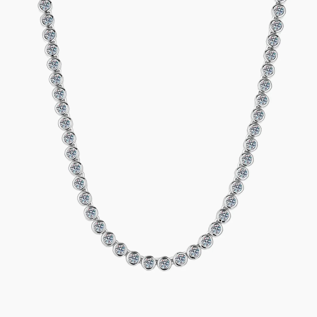 Round Bezel Tennis Chain Necklace | Custom Premium Metal Alloy Name Necklace - Engravely