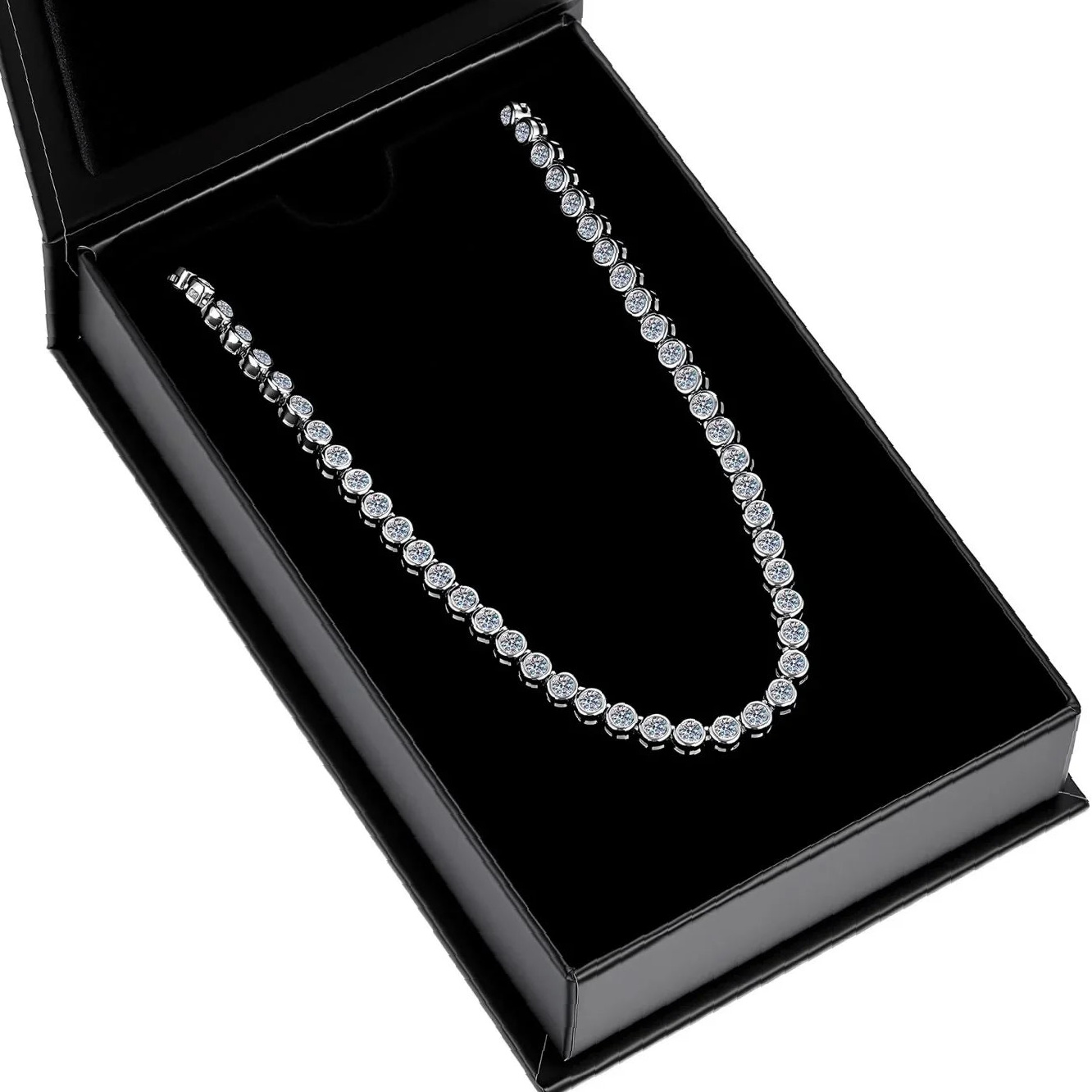Round Bezel Tennis Chain Necklace | Custom Premium Metal Alloy Name Necklace - Engravely - Image 3