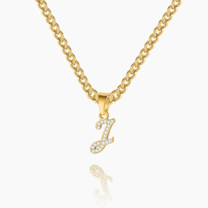 Script Iced Letter Necklace | Custom Premium Metal Alloy Name Necklace - Engravely