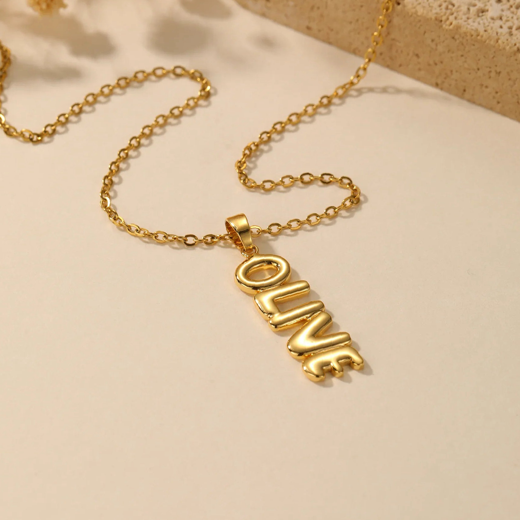 Vertical Bubble Name Necklace | Custom Premium Metal Alloy Name Necklace - Engravely - Image 2
