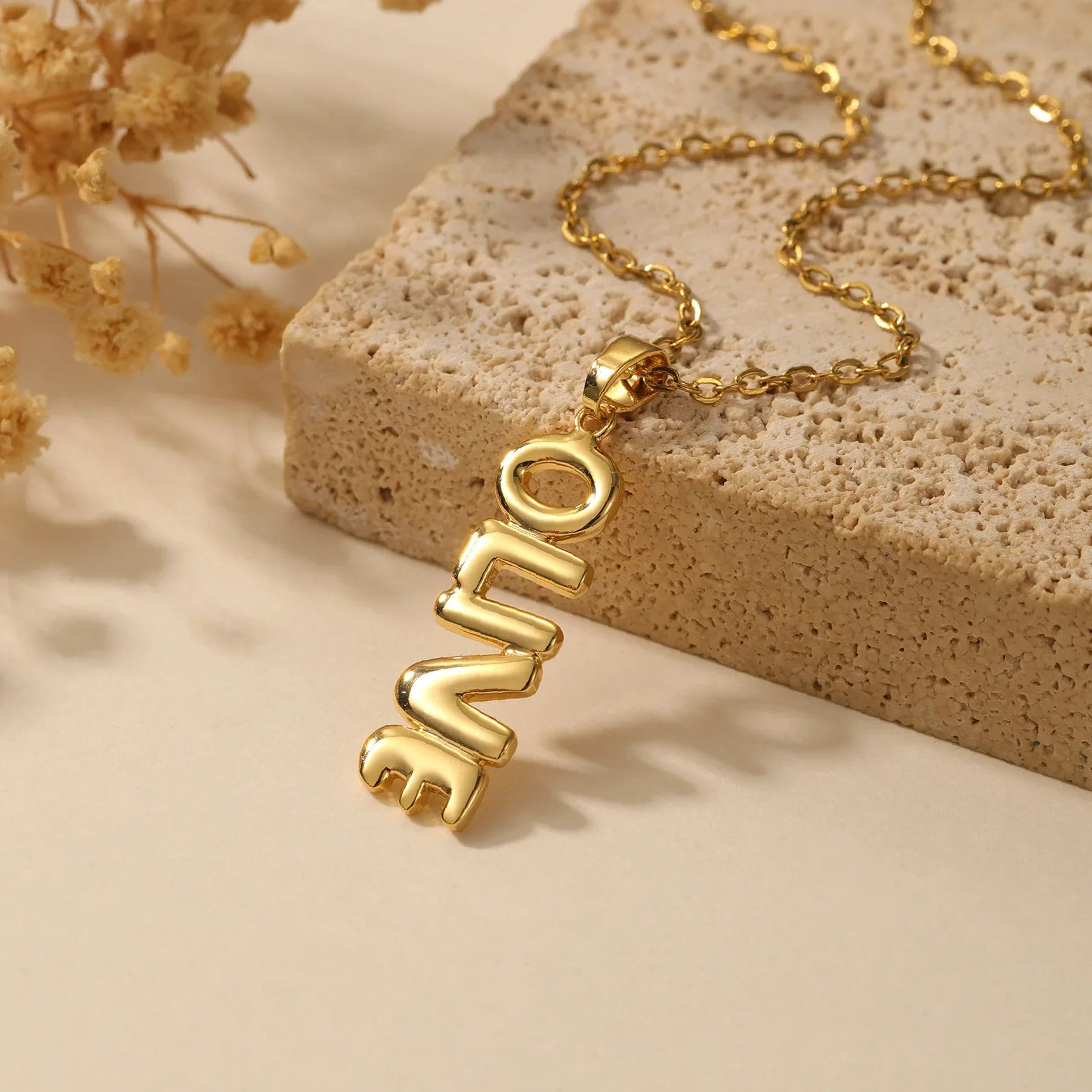 Vertical Bubble Name Necklace | Custom Premium Metal Alloy Name Necklace - Engravely - Image 4